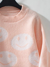 Smile Pattern Round Neck Long Sleeve Sweater - Trendsi - Flyclothing LLC
