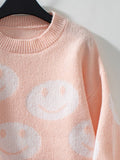Smile Pattern Round Neck Long Sleeve Sweater - Trendsi