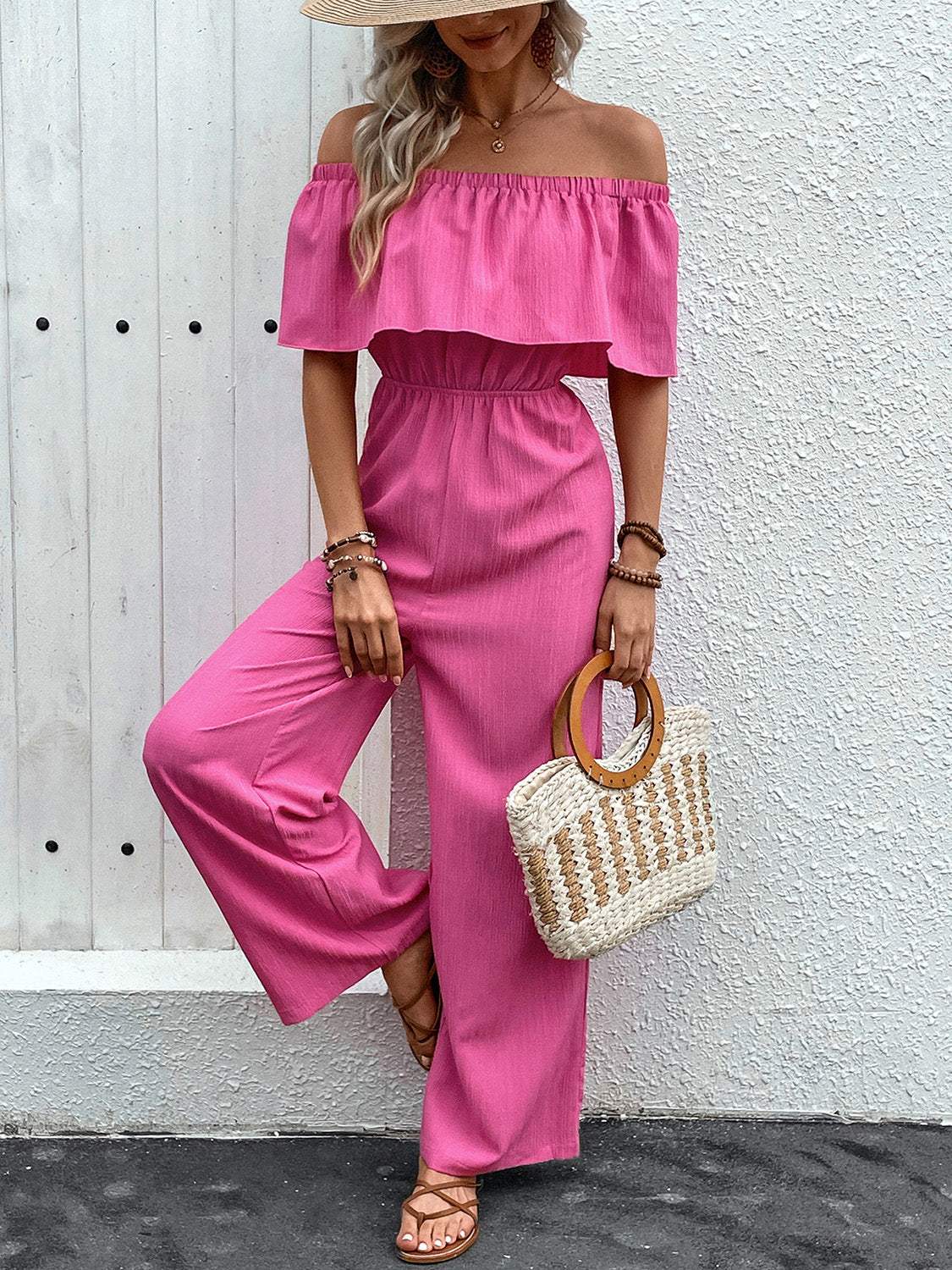 Off-Shoulder Wide Leg Jumpsuit - Trendsi - Flyclothing LLC