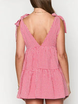 Gingham Tie-Shoulder Mini Dress - Trendsi - Flyclothing LLC