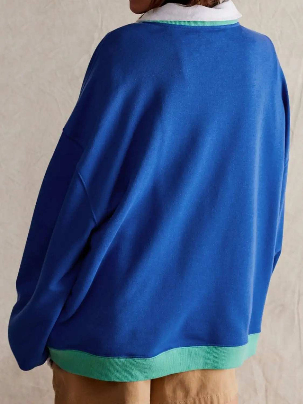 Contrast Dropped Shoulder Long Sleeve Sweatshirt - Trendsi - Flyclothing LLC
