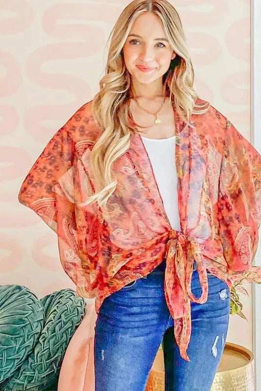 And The Why Front Tie Knot Oversized Print Top - Trendsi - Flyclothing LLC