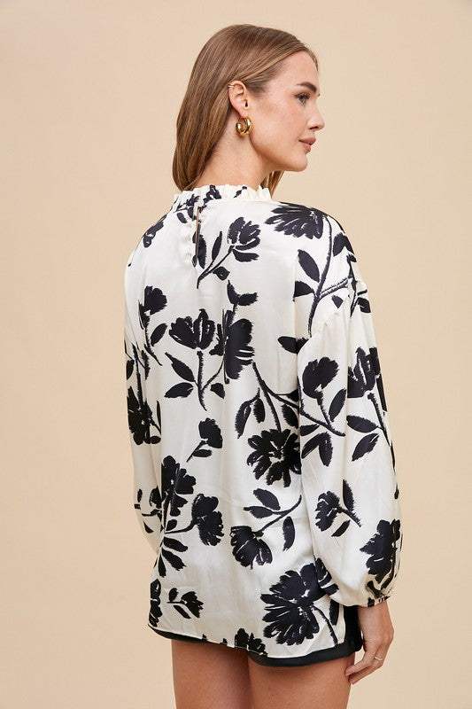 Annie Wear Frill Printed Balloon Sleeve Blouse - Trendsi - Flyclothing LLC