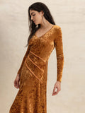 V-Neck Long Sleeve Midi Dress - Trendsi