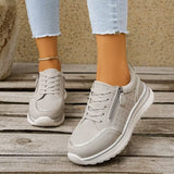 Round Toe Lace Up Sneakers - Trendsi - Flyclothing LLC