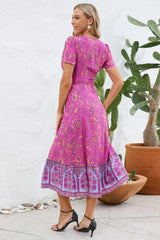 Printed Surplice Short Sleeve Dress - Trendsi