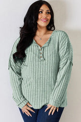 Basic Bae Full Size Ribbed Half Button Long Sleeve T-Shirt - ShopBasicbae - Flyclothing LLC