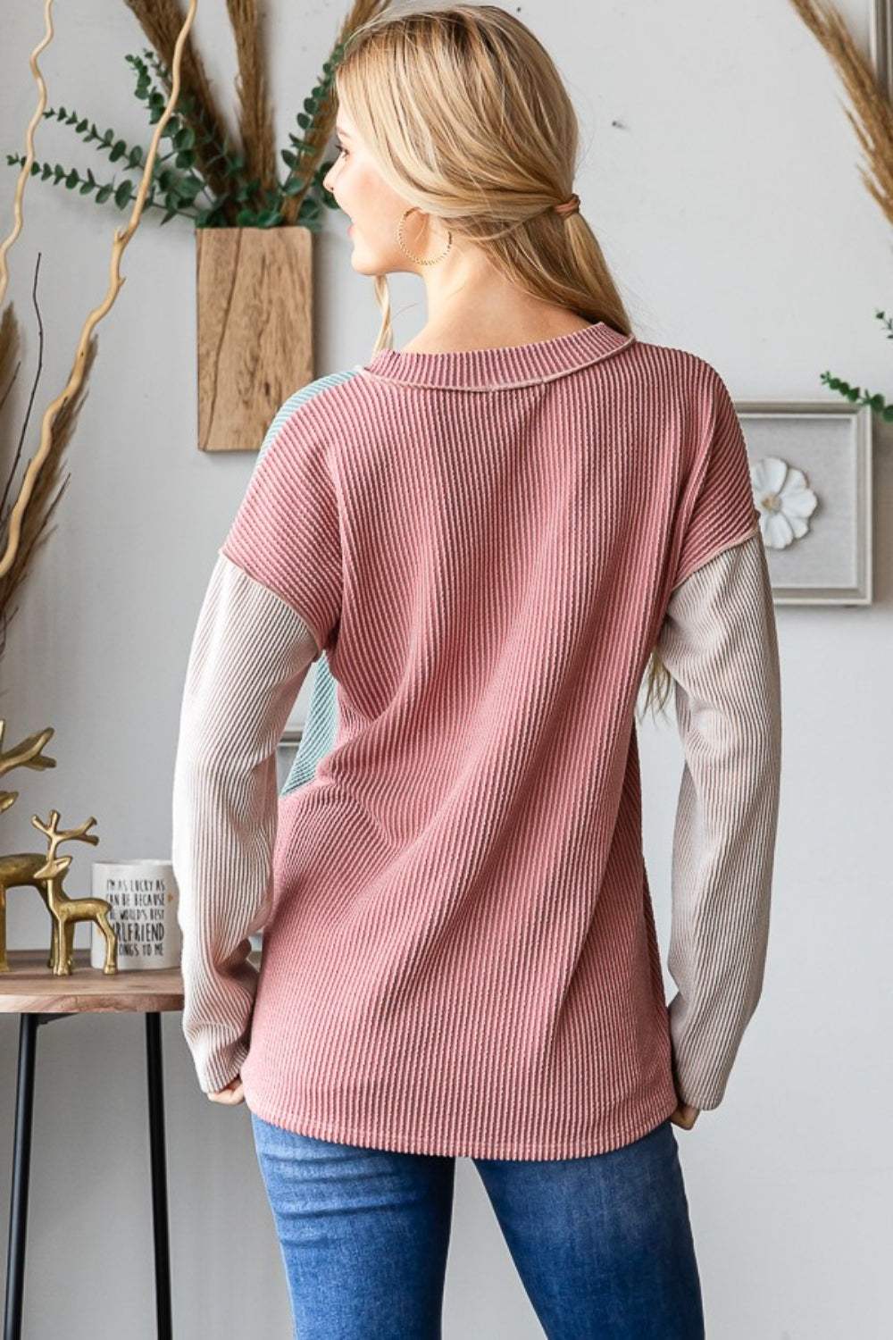 Heimish Color Block Exposed Seam Ribbed T-Shirt - Trendsi - Flyclothing LLC