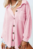 Waffle-Knit Collared Neck Long Sleeve Shirt - Trendsi - Flyclothing LLC