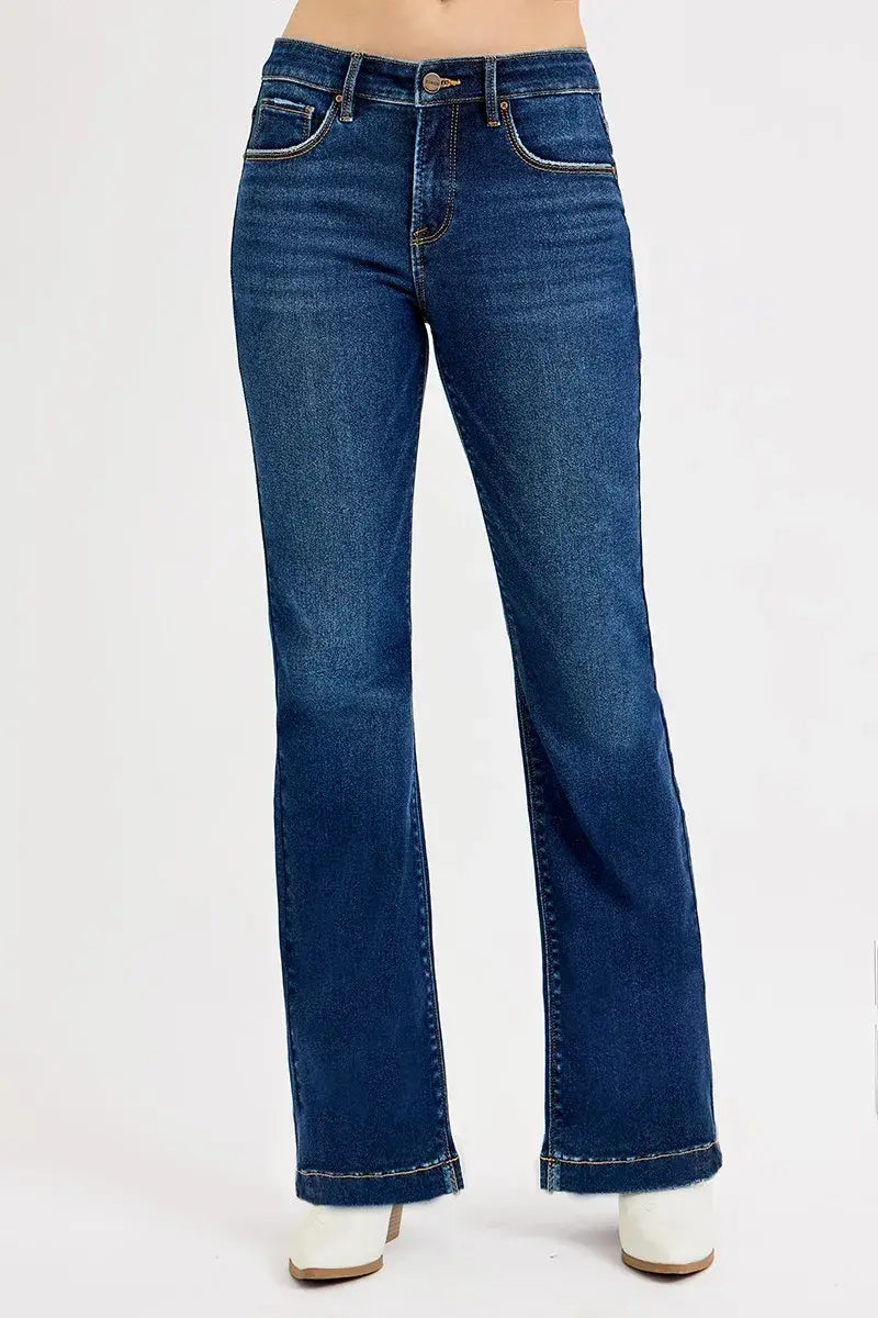 RISEN Full SIze Tummy Control Mid Rise Flare Jeans Plus SIze - Trendsi - Flyclothing LLC
