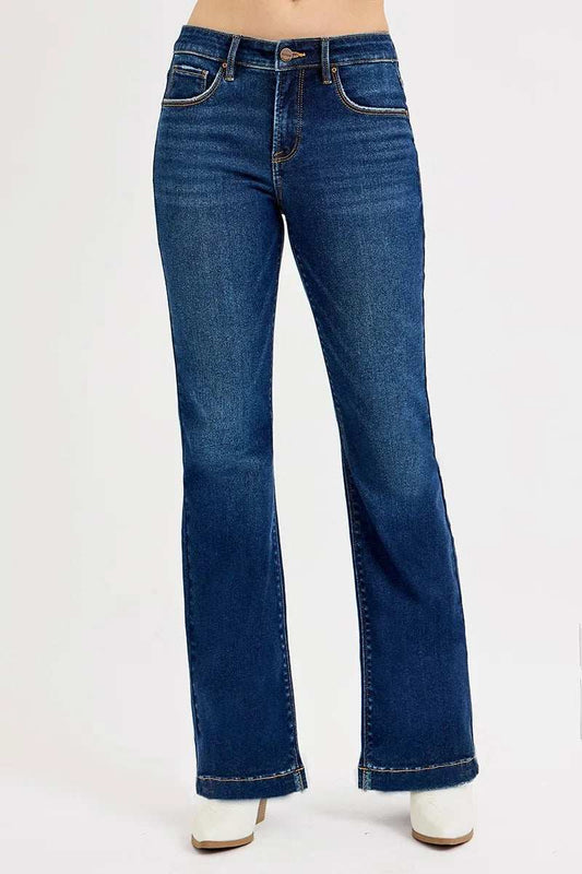 RISEN Full SIze Tummy Control Mid Rise Flare Jeans Plus SIze - Trendsi - Flyclothing LLC
