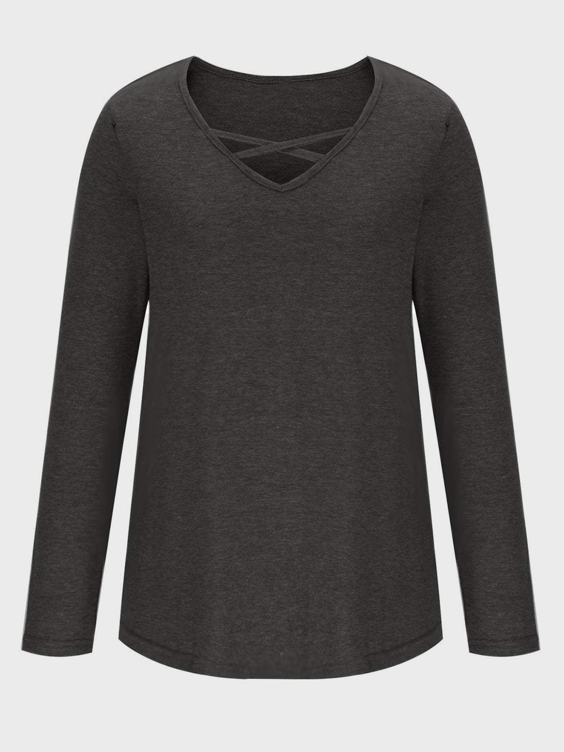Crisscross V-Neck Long Sleeve T-Shirt - Trendsi - Flyclothing LLC