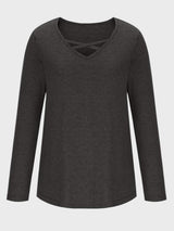 Crisscross V-Neck Long Sleeve T-Shirt - Trendsi - Flyclothing LLC