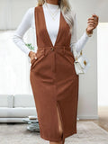 Perfee Slit Overall Dress with Pockets - Trendsi