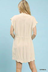 Umgee Linen Blend Scallop Hem Mini Dress - Trendsi - Flyclothing LLC