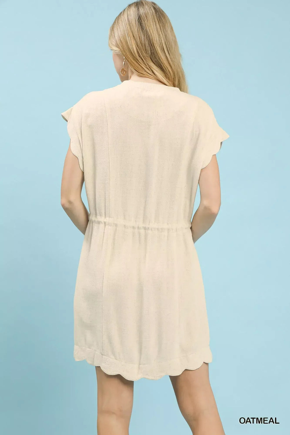 Umgee Linen Blend Scallop Hem Mini Dress - Trendsi - Flyclothing LLC