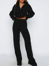Quarter Zip Long Sleeve Top and Pants Set - Trendsi - Flyclothing LLC