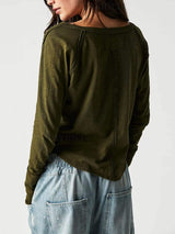 Exposed Seam Notched Long Sleeve T-Shirt - Trendsi - Flyclothing LLC