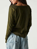 Exposed Seam Notched Long Sleeve T-Shirt - Trendsi - Flyclothing LLC