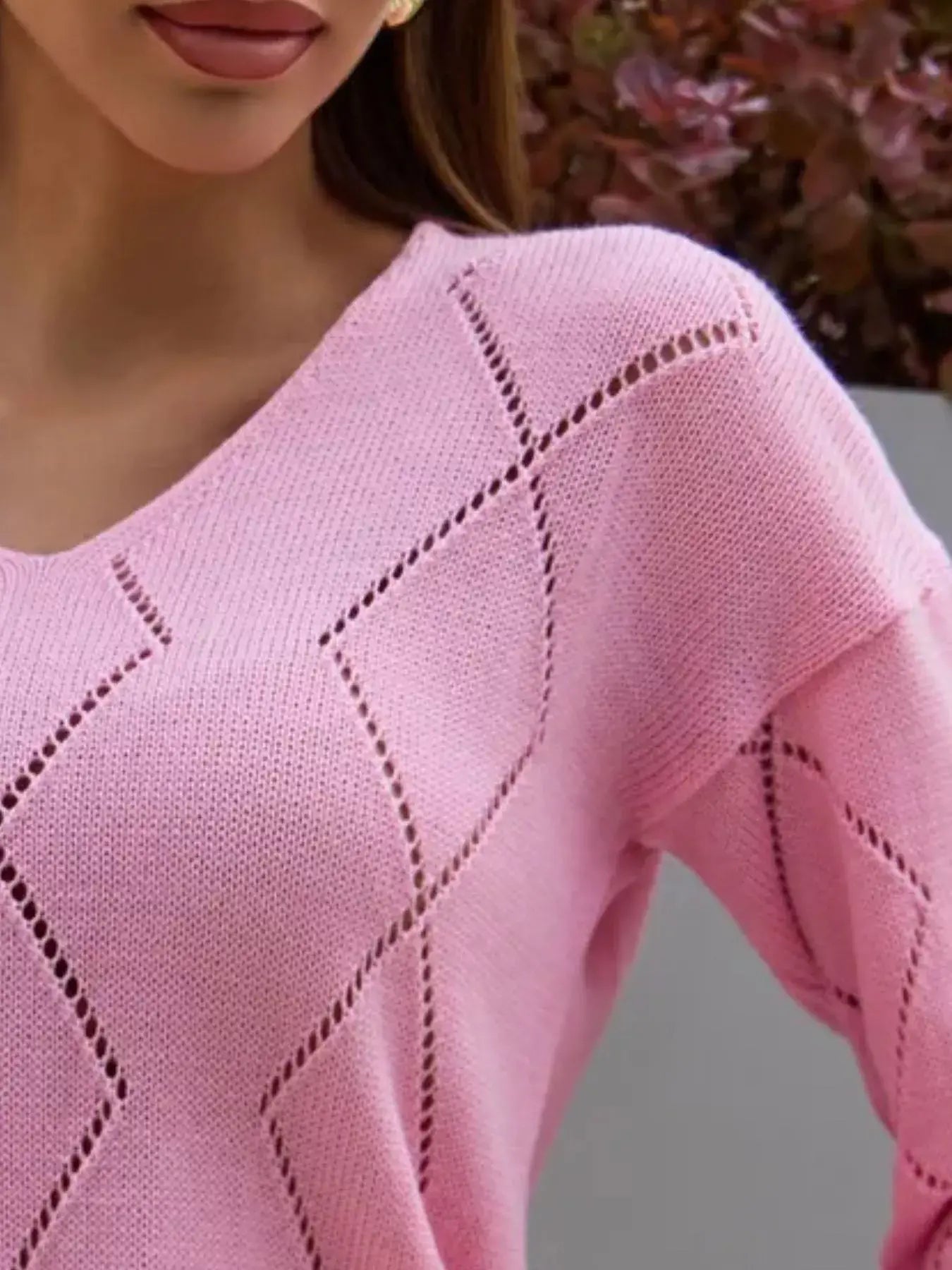 Openwork V-Neck Sweater - Trendsi - Flyclothing LLC