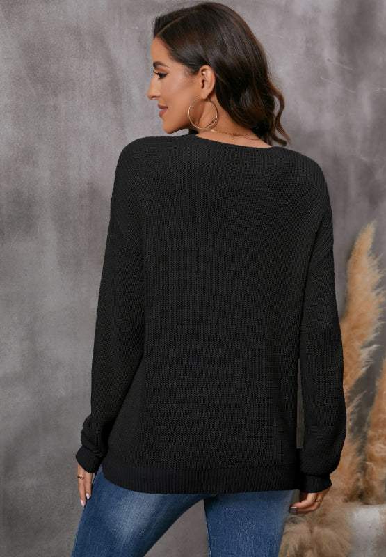 V-Neck Drop Shoulder Sweater - Trendsi - Flyclothing LLC