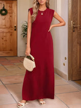 Full Size Slit Round Neck Sleeveless Maxi Tank Dress Plus Size - Trendsi - Flyclothing LLC