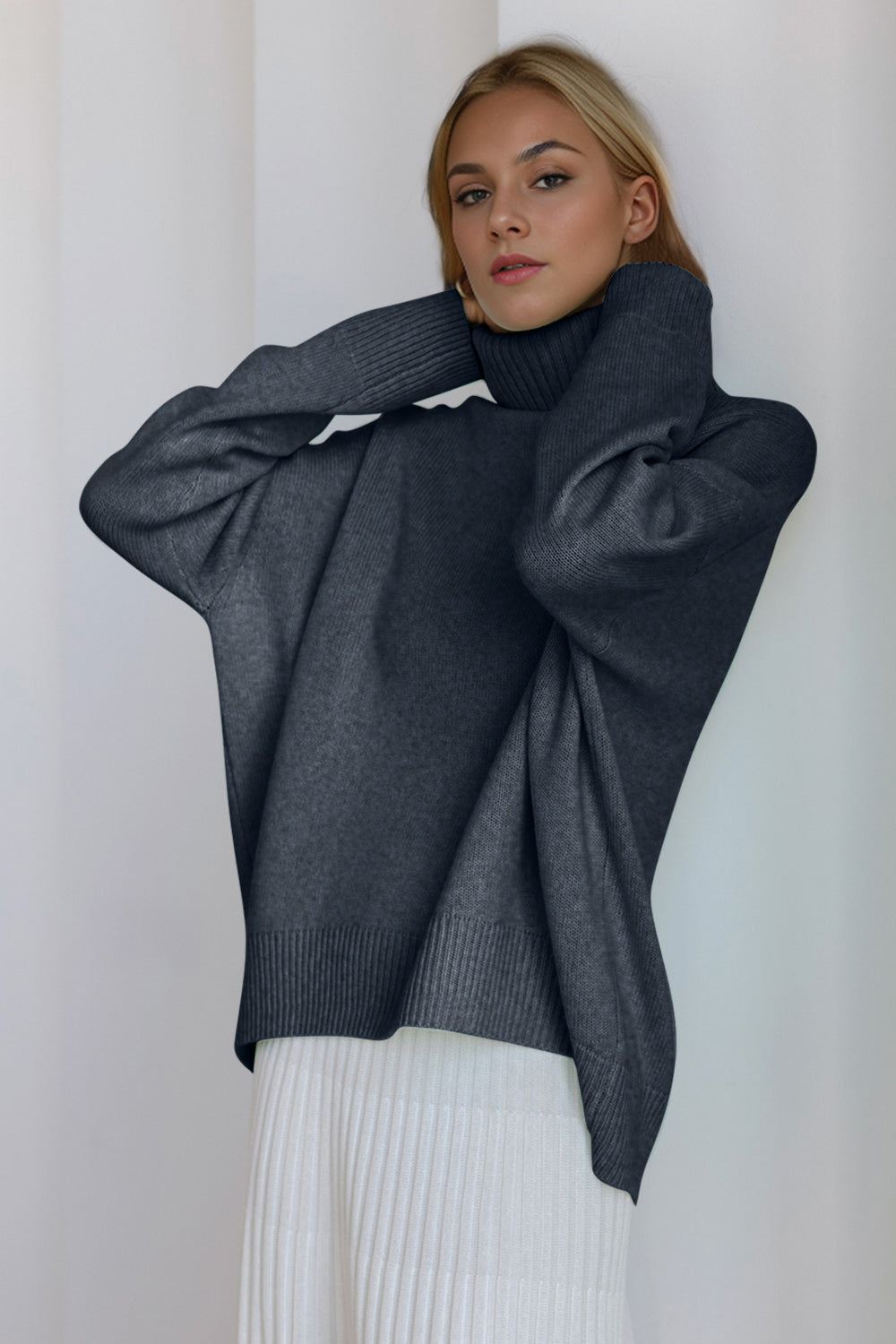 Basic Bae Turtleneck Dropped Shoulder Long Sleeve Sweater - ShopBasicbae - Flyclothing LLC