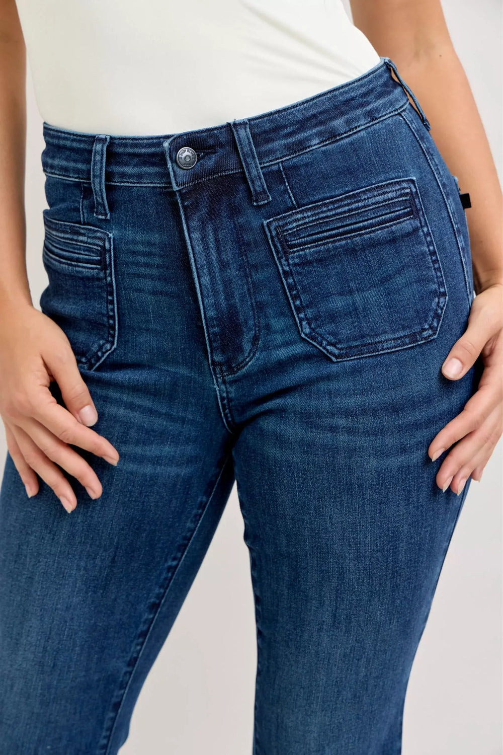Judy Blue High-Waisted Flare Jeans with Front Pockets - Trendsi - Flyclothing LLC
