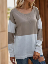 Color Block V-Neck Knit Top - Trendsi - Flyclothing LLC