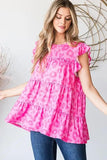 Heimish Full Size Tiered Leopard Round Neck Blouse with Ruffled Detail Plus Size - Trendsi