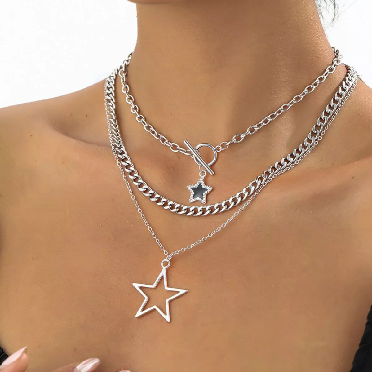 3-Piece Layered Star Pendant Necklace - Trendsi - Flyclothing LLC