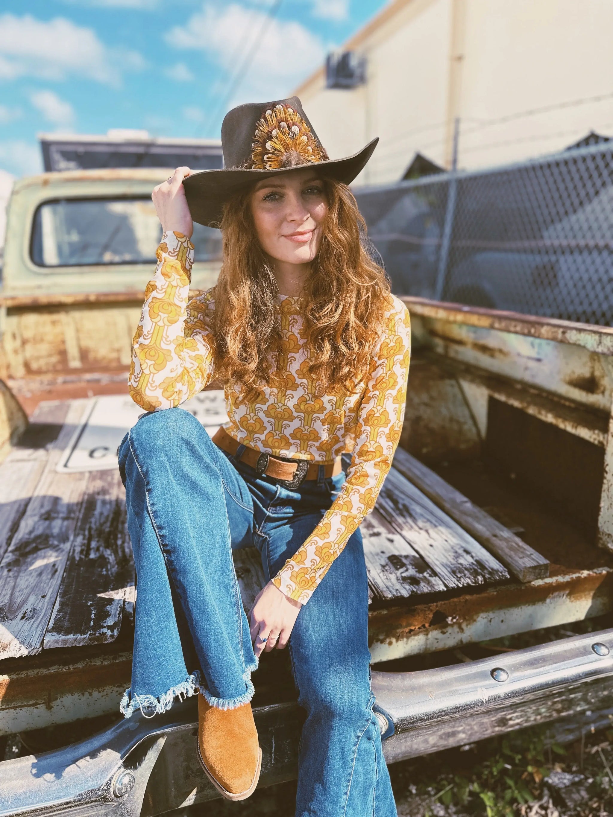 Streets of Gold Golden Yellow Tulip Flower MESH TOP - Lil Bee's Bohemian - Flyclothing LLC