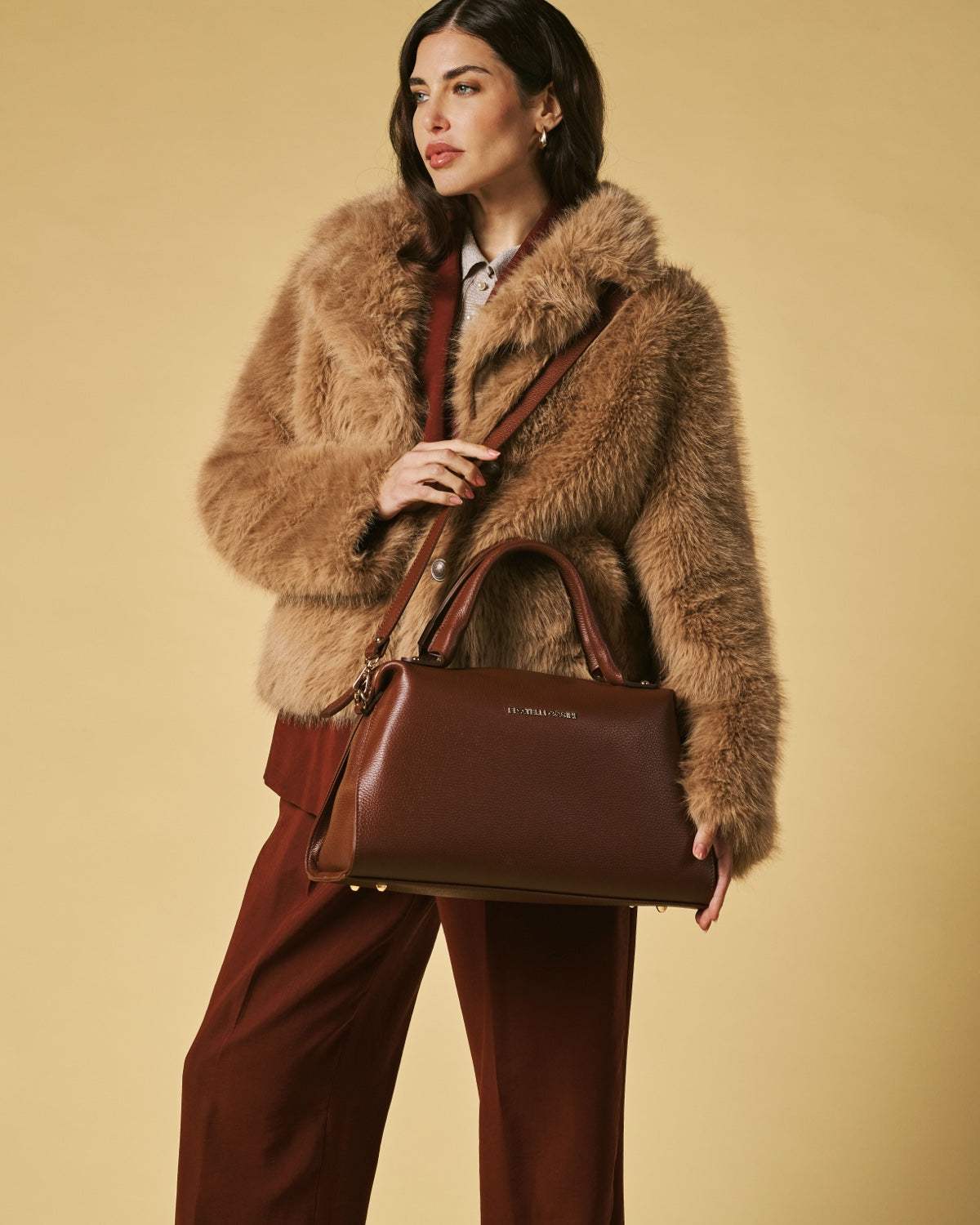 Cecilia (brown) - Italian calf leather women's handbag (with shoulder strap) - Leather Gloves Online - Flyclothing LLC