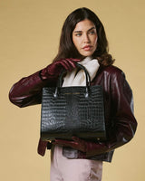Patrizia (black) - Italian calf leather women's handbag (with shoulder strap)