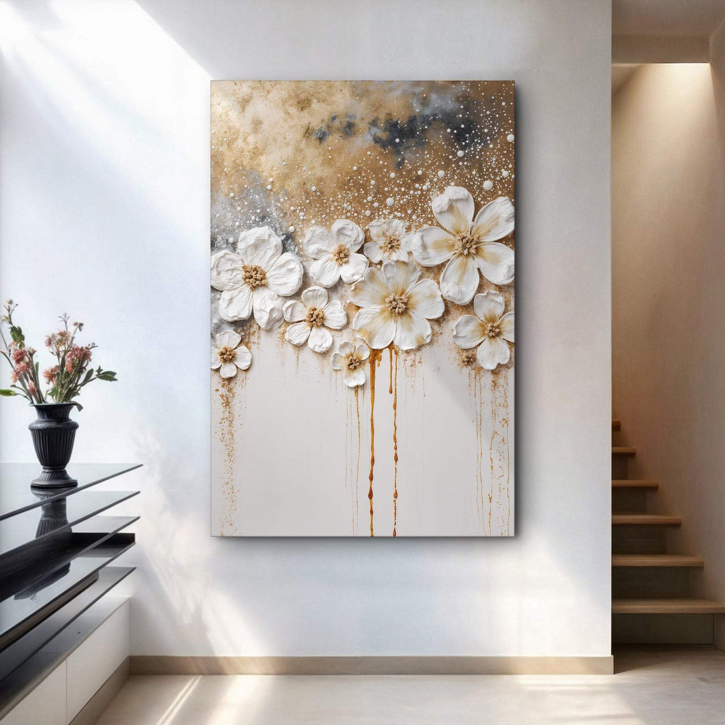 Gold Floral Wall Art - Tailored Canvases - Flyclothing LLC
