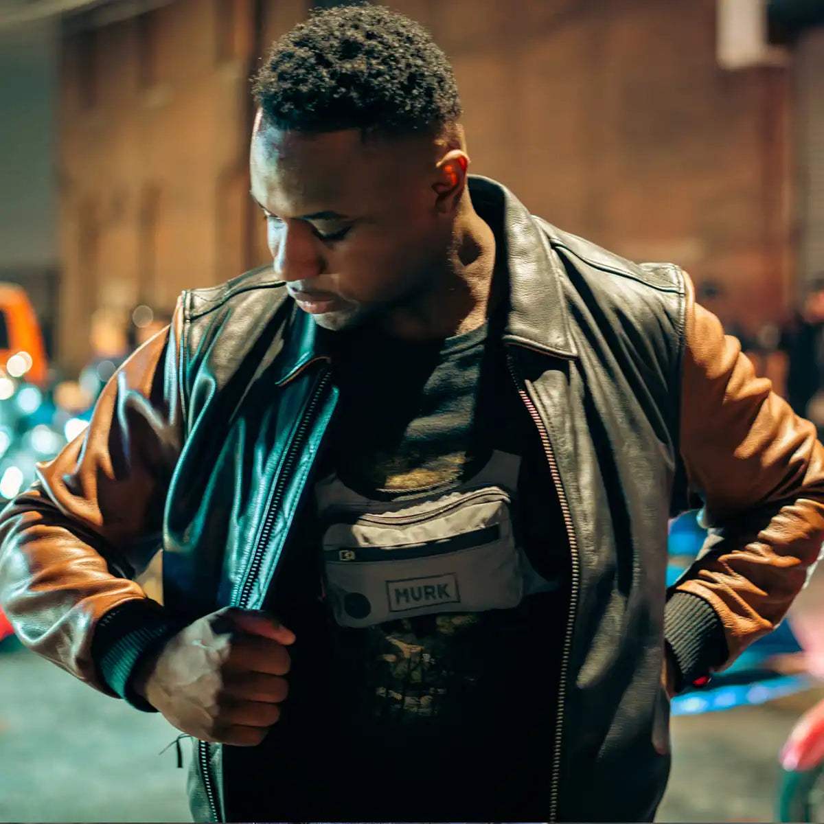 Moto Bomber Two Tone Men's Leather Jacket - First Manufacturing Company - Flyclothing LLC