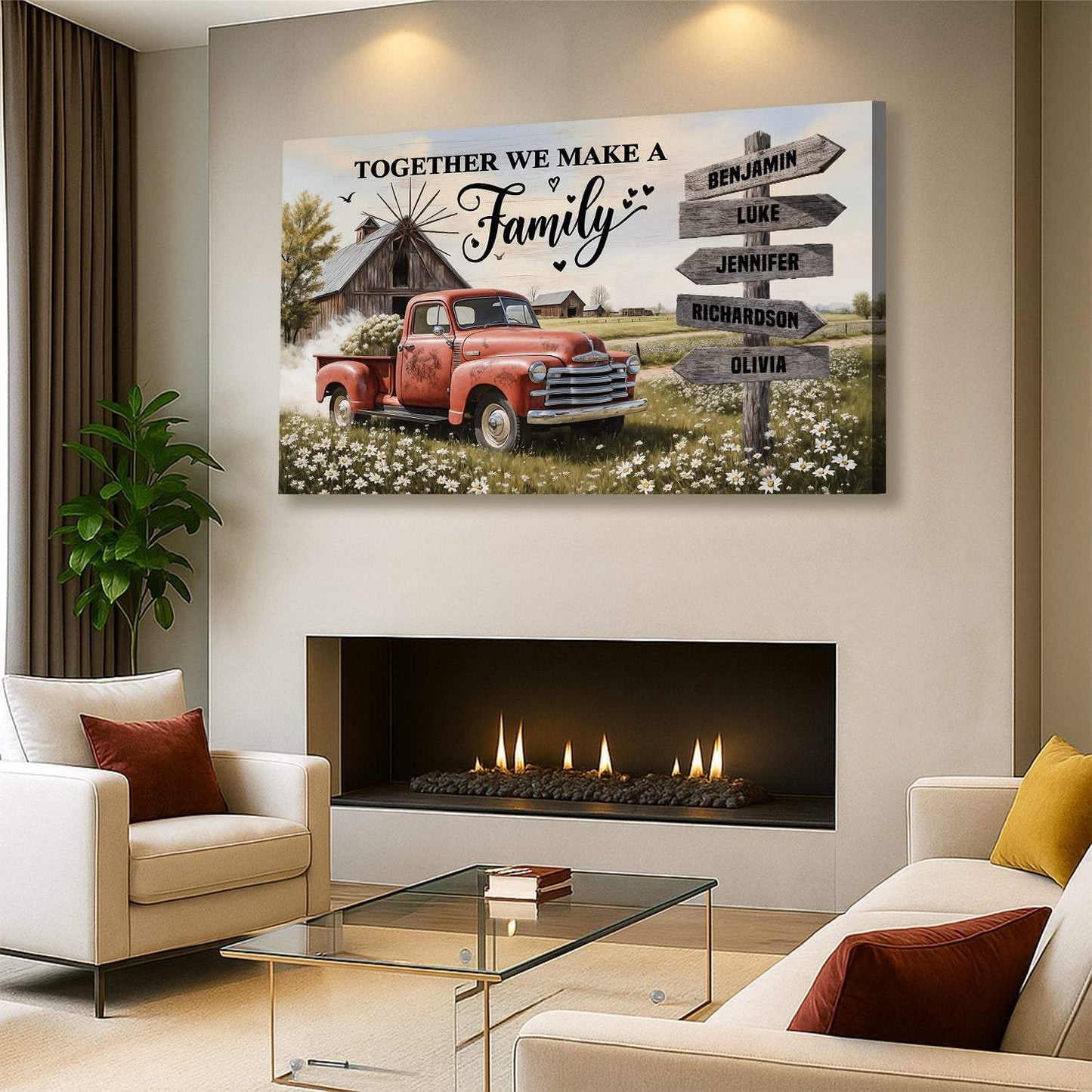 Personalized Family Farmhouse Old Truck Wall Art - Tailored Canvases - Flyclothing LLC