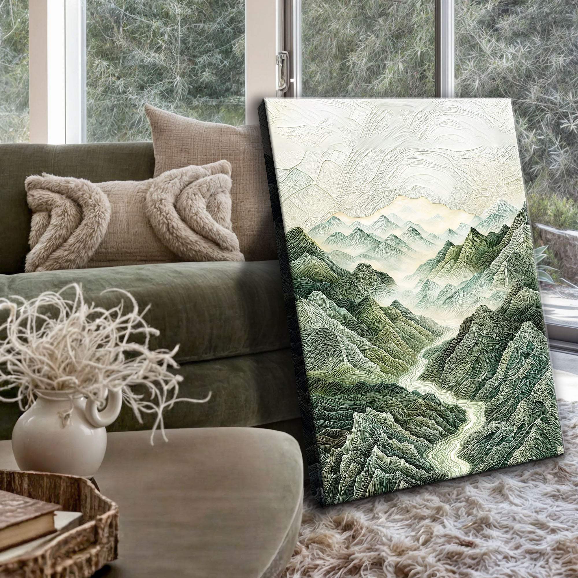 Abstract Mountain and River Landscape Wall Art - Tailored Canvases - Flyclothing LLC