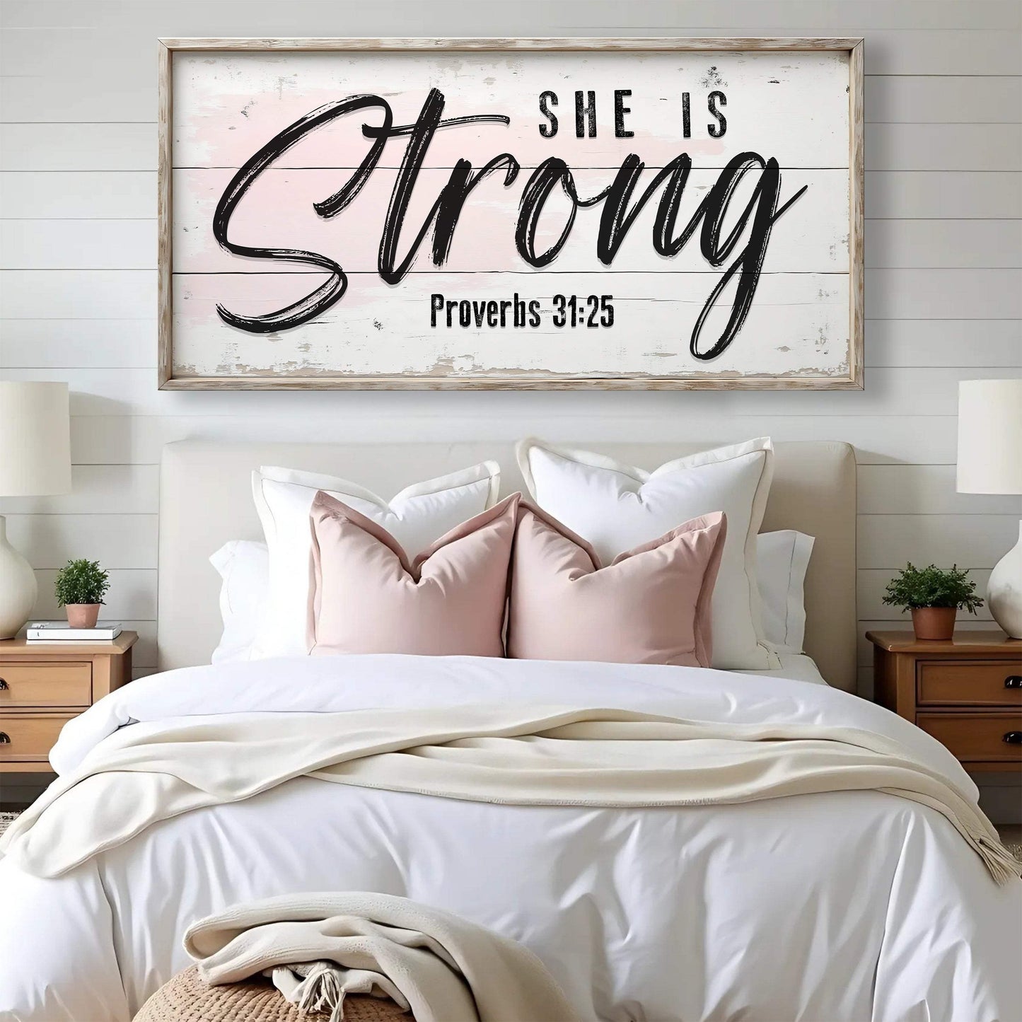 She Is Strong Proverbs 31:25 Faith Sign - Tailored Canvases - Flyclothing LLC