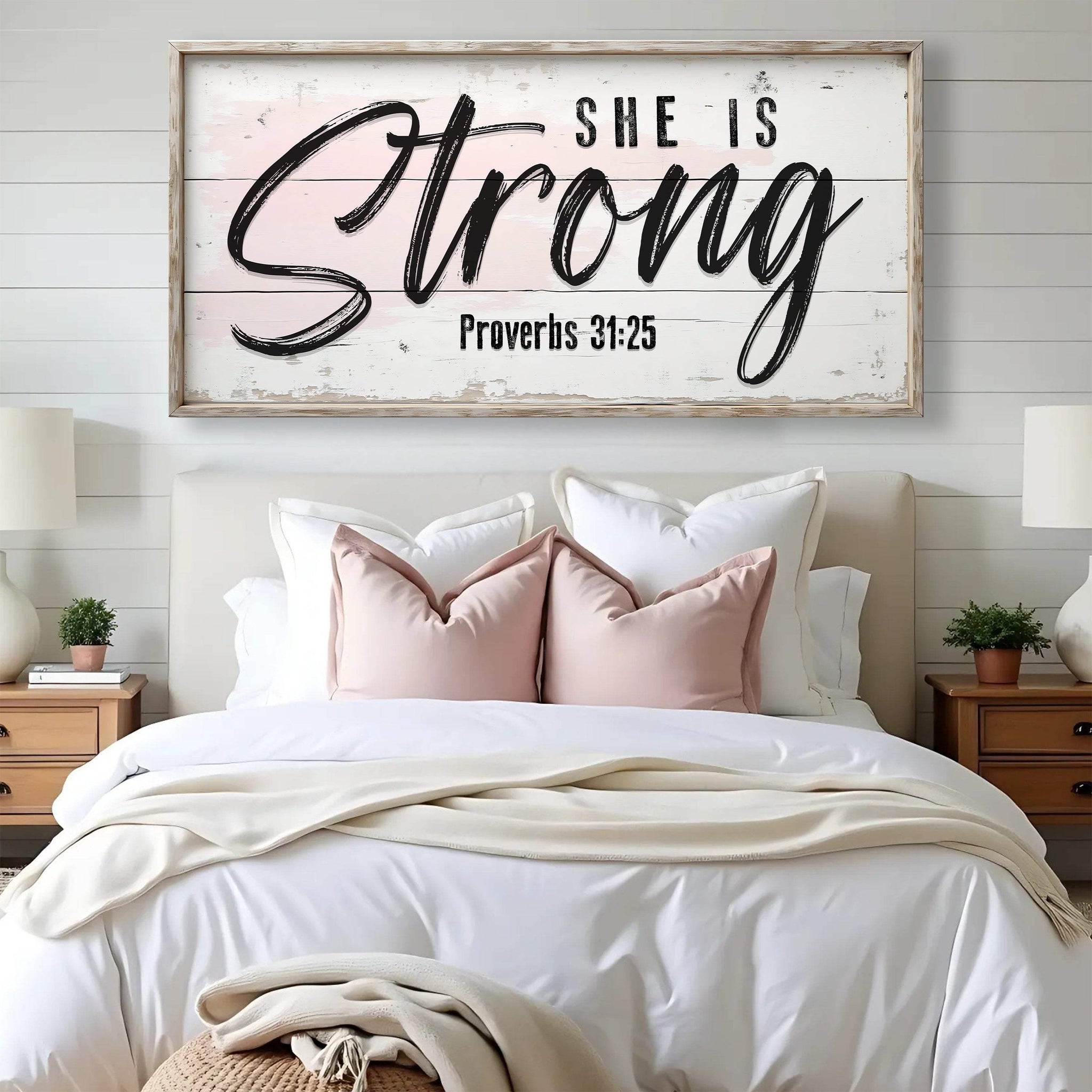 She Is Strong Proverbs 31:25 Faith Sign - Tailored Canvases - Flyclothing LLC