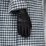 Francesca (black) - Italian lambskin leather gloves with brown rabbit fur lining - Leather Gloves Online - Flyclothing LLC