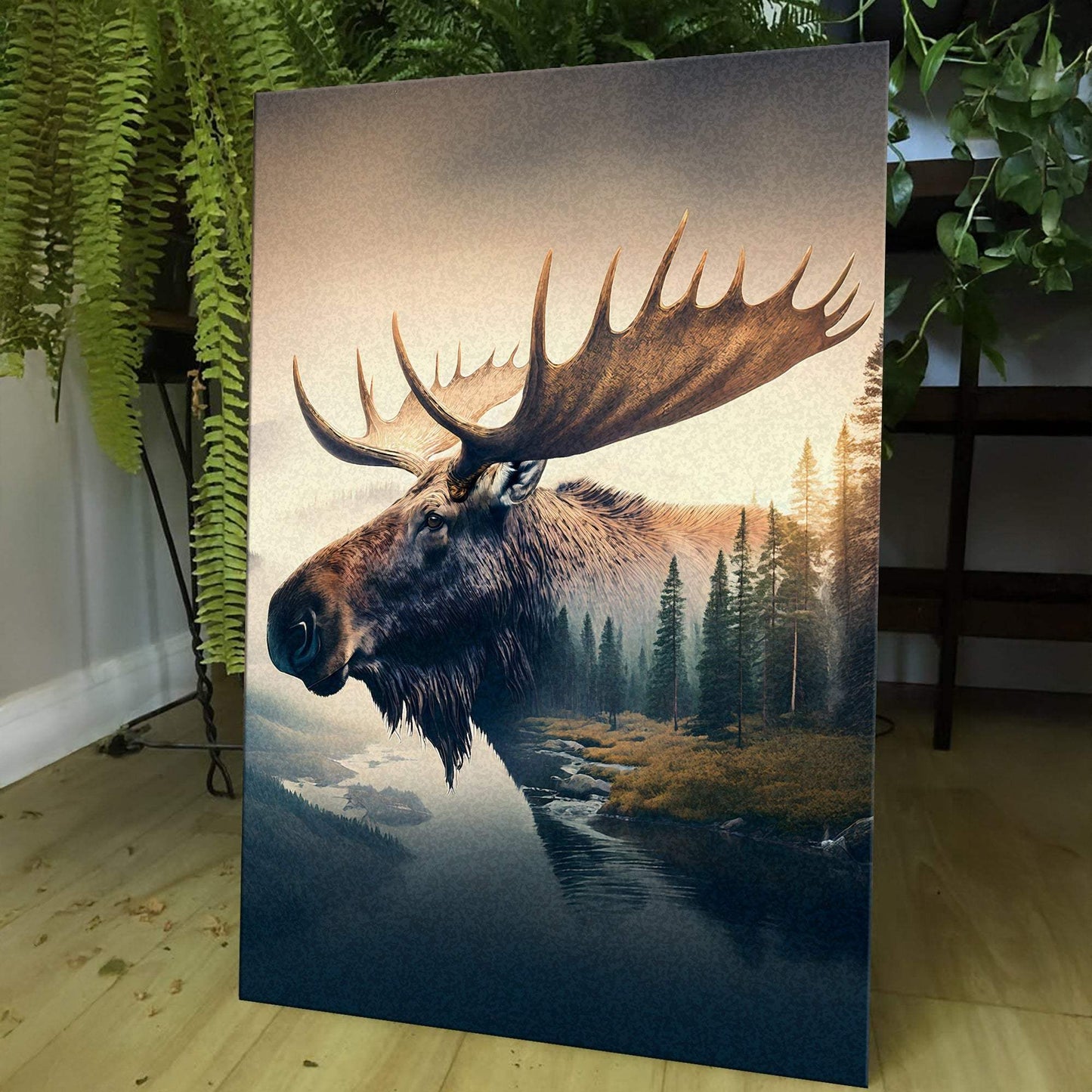 Moose Double Exposure Wall Art - Tailored Canvases - Flyclothing LLC