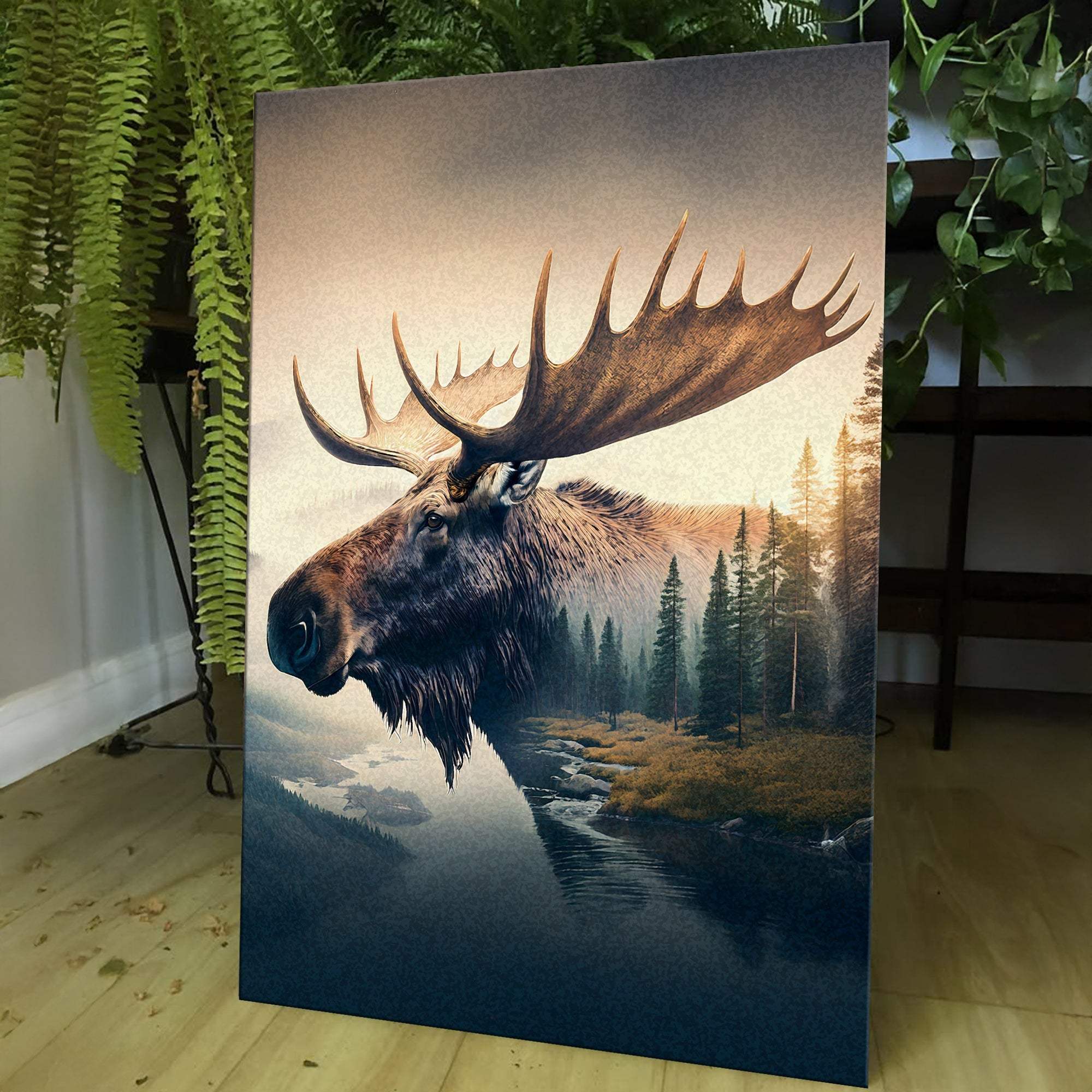 Moose Double Exposure Wall Art - Tailored Canvases - Flyclothing LLC