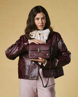 Mirella (eggplant) - Italian calf leather women's crossbody bag (with shoulder strap)