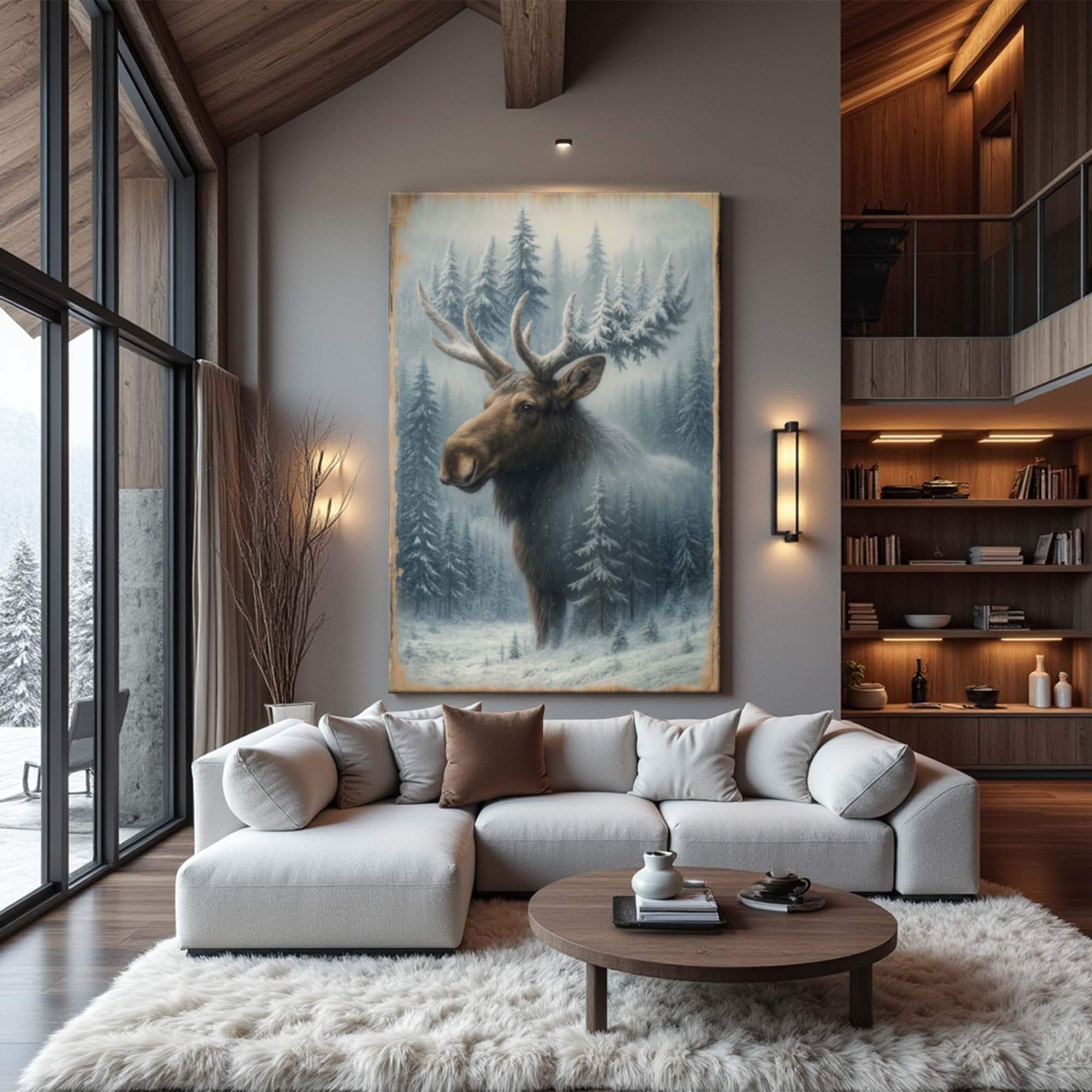 Snowy Forest Moose Double Exposure Wall Art - Tailored Canvases - Flyclothing LLC
