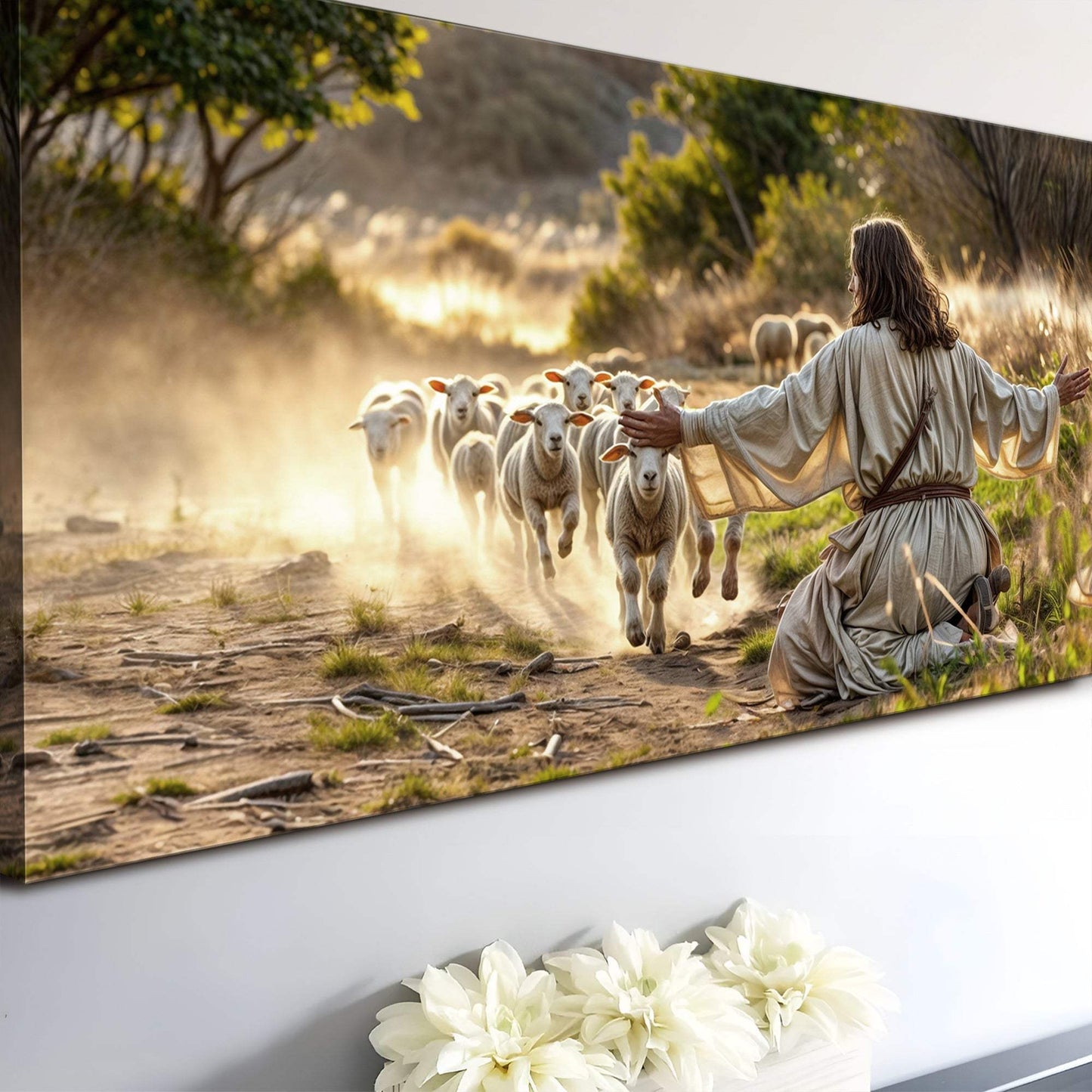Jesus Protects The Lamb From Wolves Faith Wall Art VIII - Tailored Canvases - Flyclothing LLC