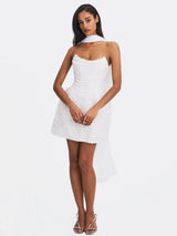 Tressa White Beaded Mesh Strapless Mini Wedding Dress - Miss Circle - Flyclothing LLC
