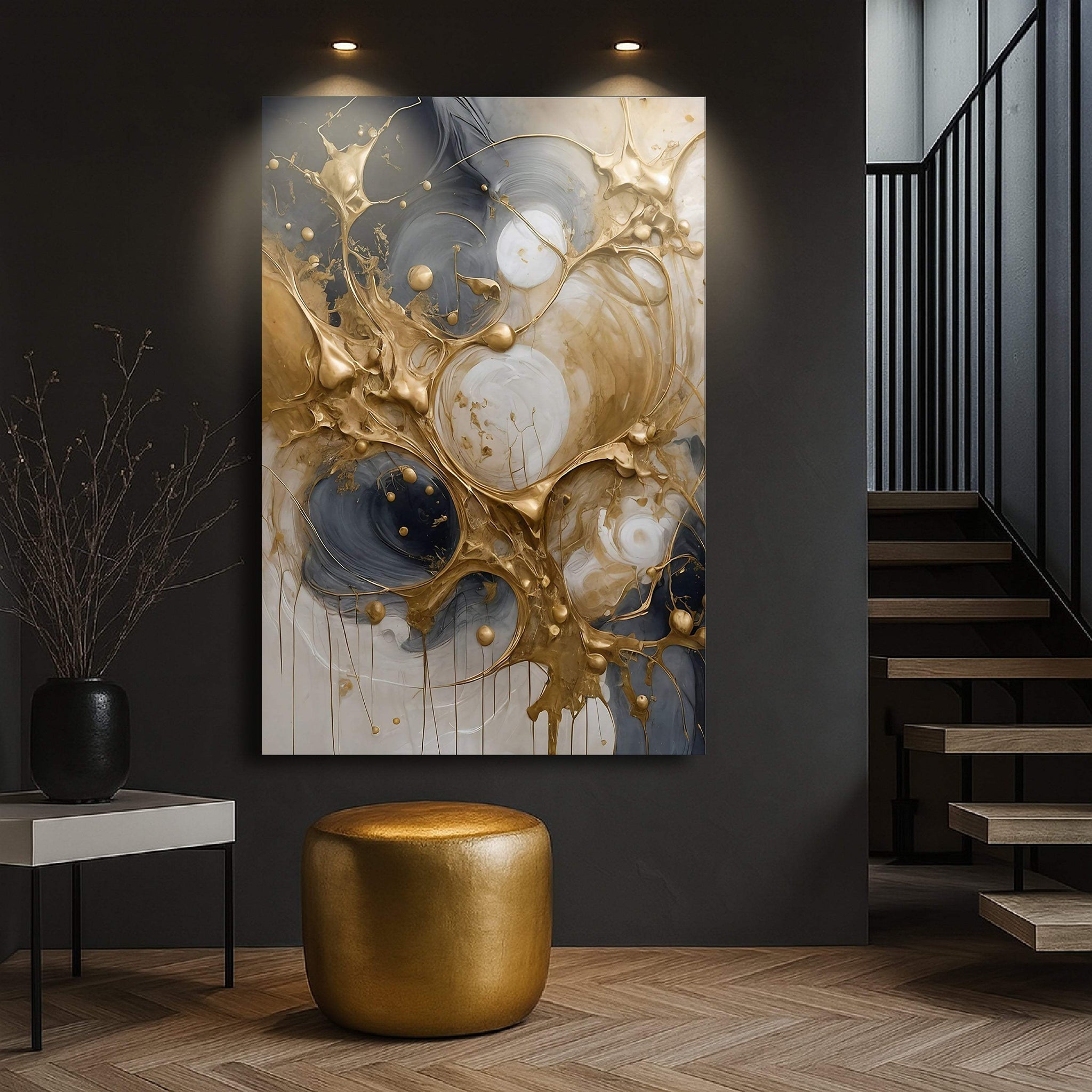 Black and Gold Splash Wall Art - Tailored Canvases - Flyclothing LLC