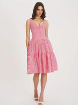 Oceana Red Candy Stripe Drop Waist Midi Dress - Miss Circle - Flyclothing LLC