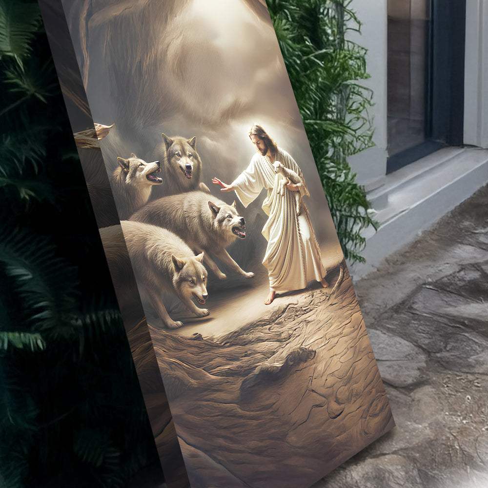 Jesus Protects The Lamb From Wolves Faith Wall Art VII - Tailored Canvases - Flyclothing LLC